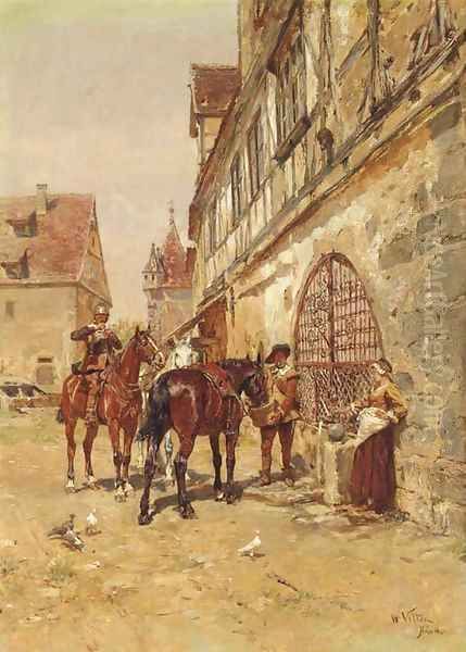 Travellers resting in a village Oil Painting by Wilhelm Velten