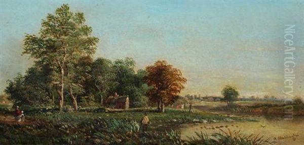 Landscape With Country Family Oil Painting by Henry John Boddington