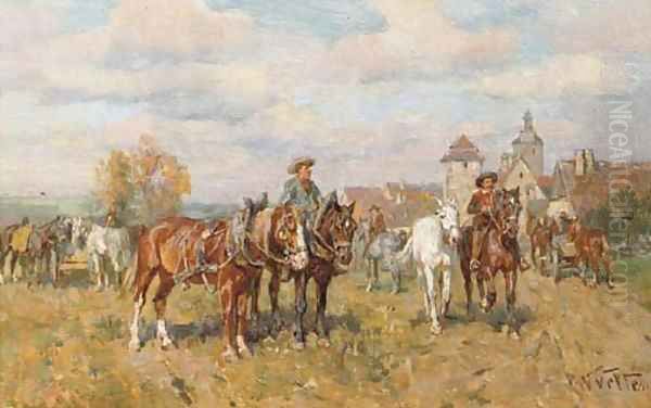 A rest during the ride Oil Painting by Wilhelm Velten