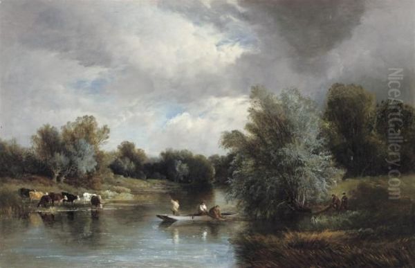 Fishing On The River Oil Painting by Henry John Boddington