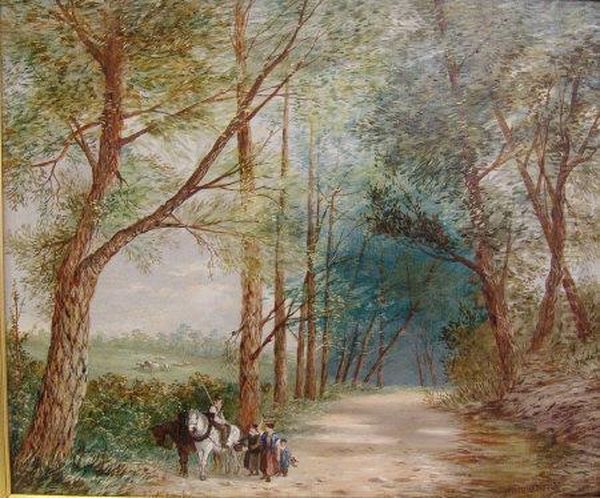 Of Figures In A Wooded Lane Oil Painting by Henry John Boddington