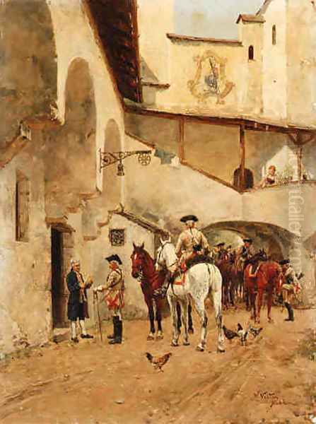 Delivering the News Oil Painting by Wilhelm Velten