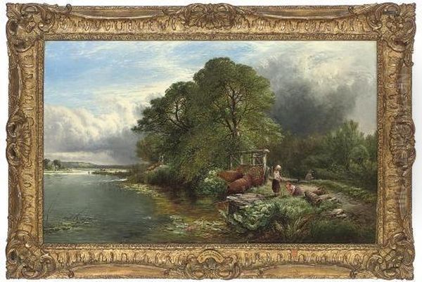 Eel Bucks On The Thames, After A Shower Oil Painting by Henry John Boddington