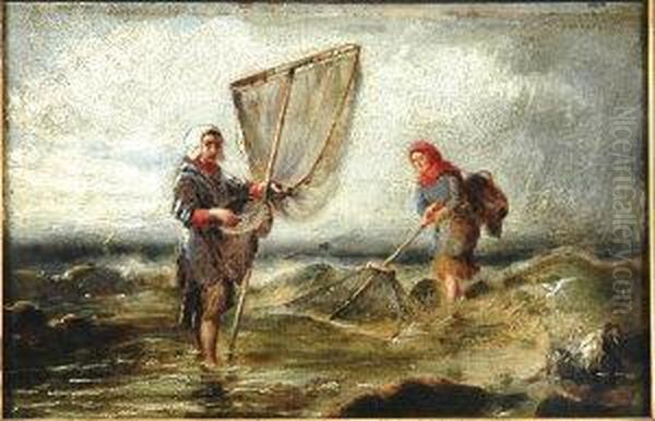 Boulongne Shrimp Gatherers Oil Painting by Henry John Boddington