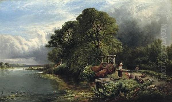 Eel Bucks On The Thames, After A Shower Oil Painting by Henry John Boddington