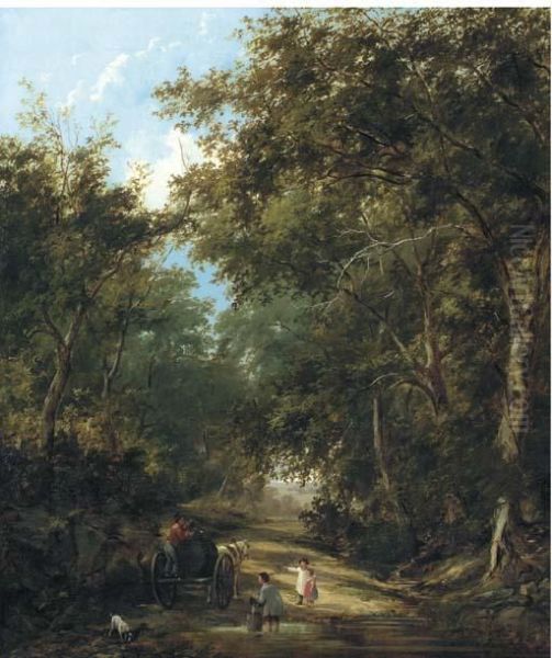 Children Filling A Water Wagon, Traditionally Identified As A Lane Near Sevenoaks Oil Painting by Henry John Boddington