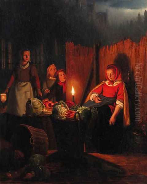 The evening market Oil Painting by Johannes Christoffel Vaarberg