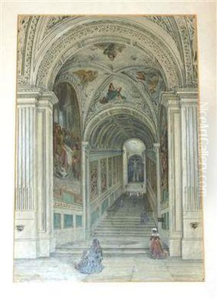 Vatican Steps Oil Painting by Carlo Bossoli