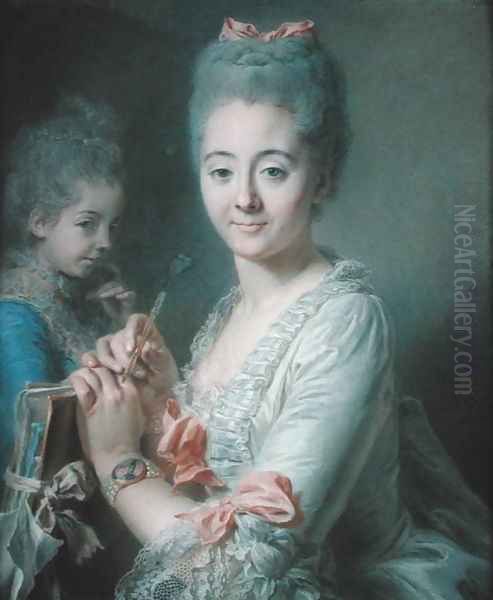 Madame Theodore Lacroix Drawing a Portrait of her Daughter, Suzanne Felicite Oil Painting by Jean Valade