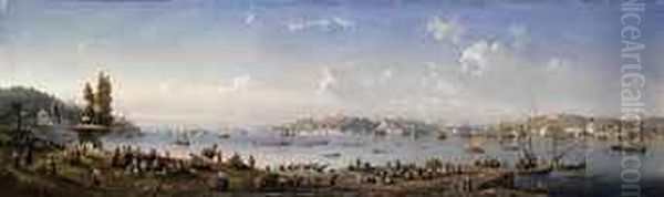 A Panorama Of Constantinople From Uskudar Oil Painting by Carlo Bossoli