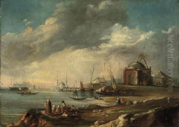 A Busy Port On The Bosphourus Oil Painting by Carlo Bossoli