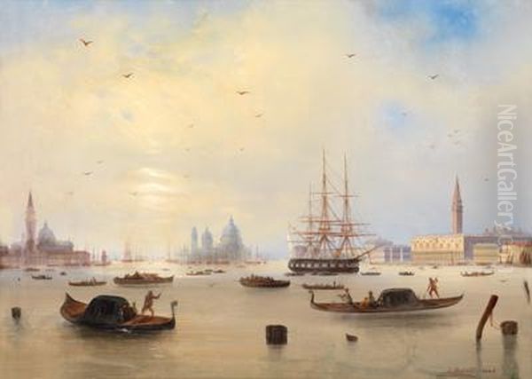 Blick Aufvenedig Mit San Giorgio Maggiore Und Santa Maria Della Salute Oil Painting by Carlo Bossoli