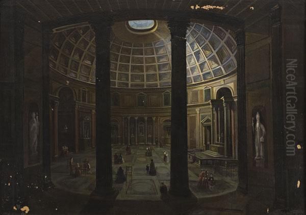 Interno Del Pantheon Con Figure Oil Painting by Carlo Bossoli