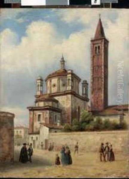 Veduta Di Sant'eustorgio Oil Painting by Carlo Bossoli