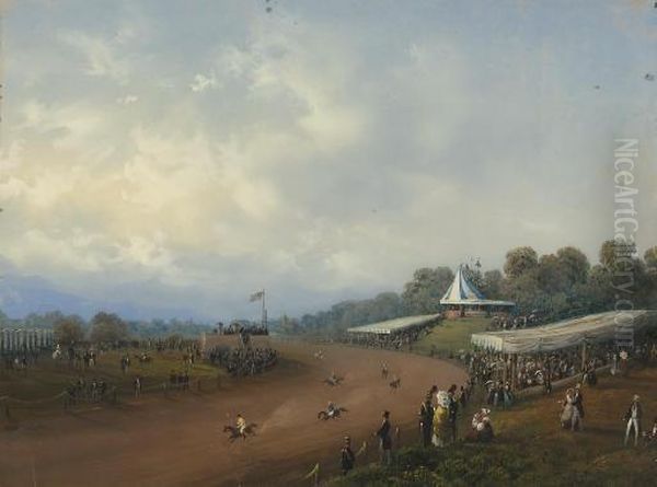 L'ippodromo A Villa Rignon, Torino Oil Painting by Carlo Bossoli