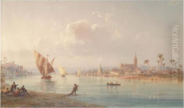 Siviglia Vista Dal Guadalquivir (seville Seen From The Guadalquivir River) Oil Painting by Carlo Bossoli