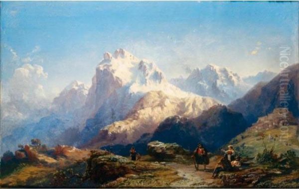 Il Gran Sasso D'italia Oil Painting by Carlo Bossoli