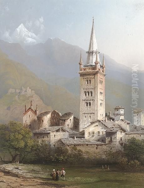 The Town Of Susa, Italy Oil Painting by Carlo Bossoli