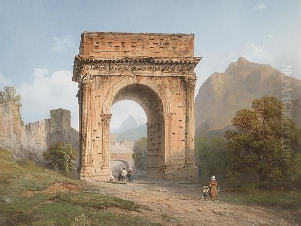 The Arch Of Augustus At Susa, Italy Oil Painting by Carlo Bossoli