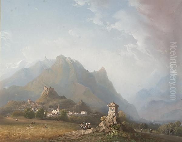 View Over The Cenis Valley, Italy Oil Painting by Carlo Bossoli