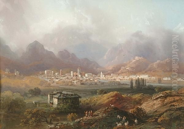 View Of A Continental City Oil Painting by Carlo Bossoli