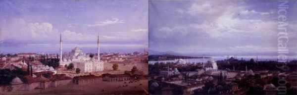 Views Of Constantinople: A Pair Of Gouaches Oil Painting by Carlo Bossoli