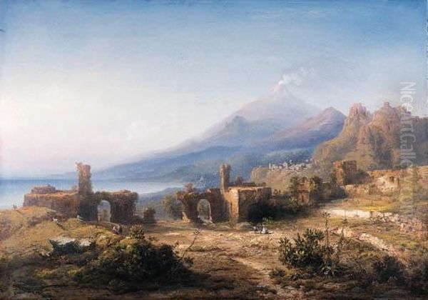 Veduta Di Taormina Con Il Teatro Greco Oil Painting by Carlo Bossoli