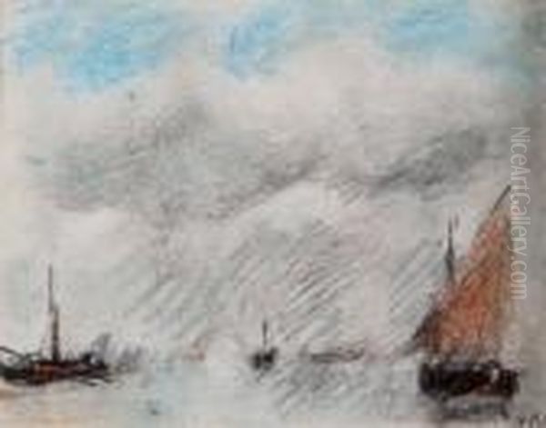 A Shipping Scene In The Manner Of Turner Oil Painting by Hercules Brabazon Brabazon