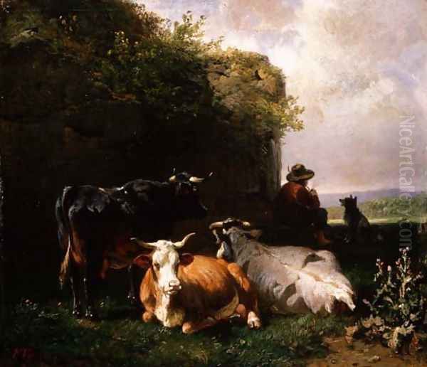 The Cowherd Oil Painting by Friedrich Johann Voltz