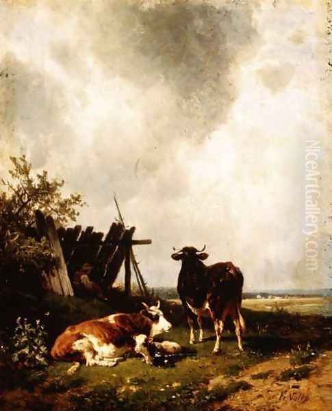 The Cows Oil Painting by Friedrich Johann Voltz