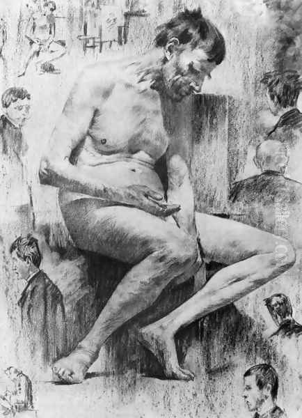 Male nude Seated 1887-88 Oil Painting by Janos Vaszary