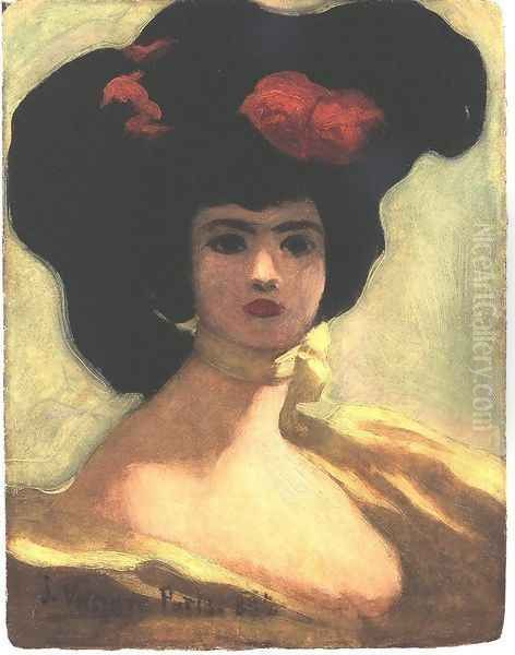 Woman of Black Hat 1894 Oil Painting by Janos Vaszary