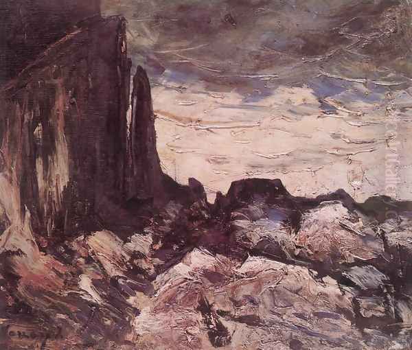 Rocky Landscape c. 1920 Oil Painting by Janos Vaszary