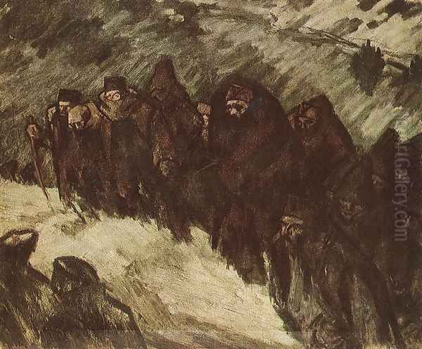 Soldiers in the Snow 1916 Oil Painting by Janos Vaszary