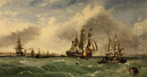 Shipping At The Mouth Of The River Medway Oil Painting by John Callow