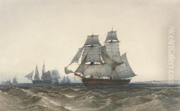 Merchantmen In The Channel At Dusk Oil Painting by John Callow