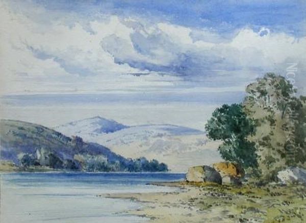 Scottish Landscape With A Loch And A Ruined Castle Oil Painting by John Callow