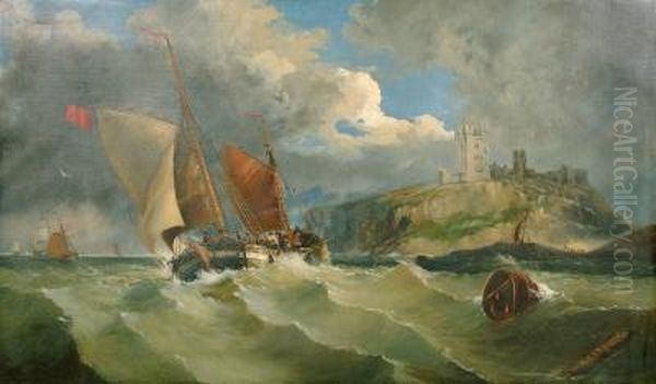 A Breezy Day Off Dunstanbro' Castle Oil Painting by John Callow