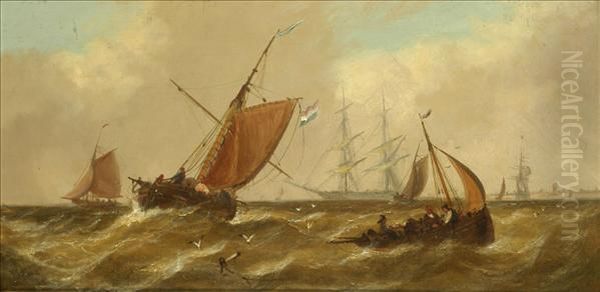 Vessels In A Stiff Breeze Oil Painting by John Callow