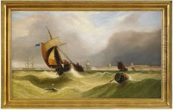 Segelbatar Pa Stormigt Hav Oil Painting by John Callow