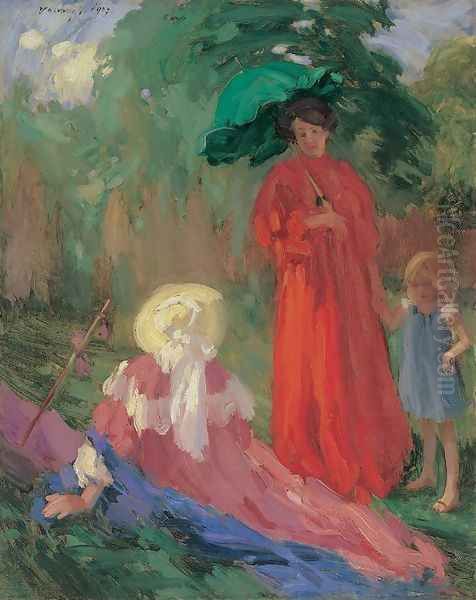 Walking in the Park 1907 Oil Painting by Janos Vaszary