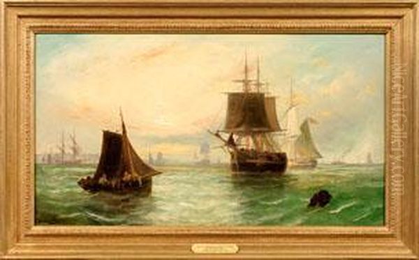 Segelschiffe Beim Ankern Vor Der Franzosischen Kuste Im Abendlicht Oil Painting by John Callow