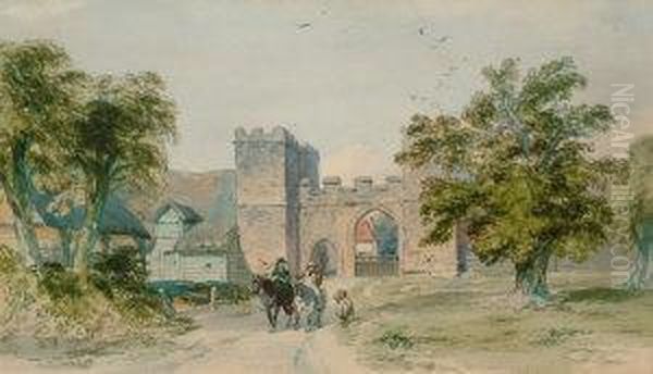 Figures On Horseback, Outside The Dent De Lion, Gateway, Margate Oil Painting by John Callow