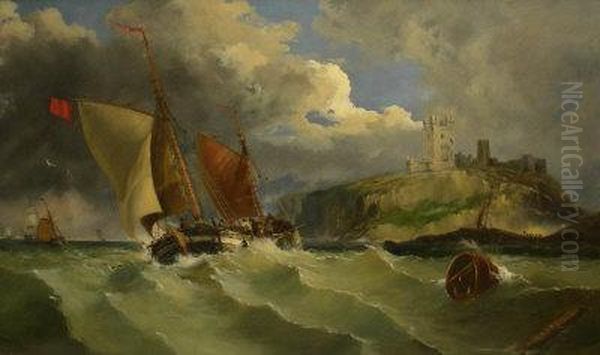 A Breezy Day Off Dunstanborough Castle Northumberland Oil Painting by John Callow