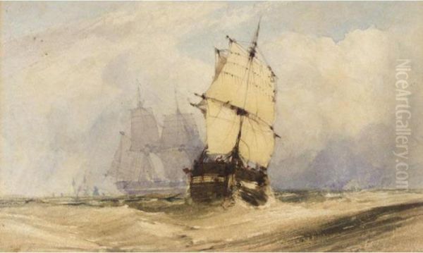 A Fishing Cutter; A Barque; Approaching The Quay; Fishing Boats At Sunset Oil Painting by John Callow