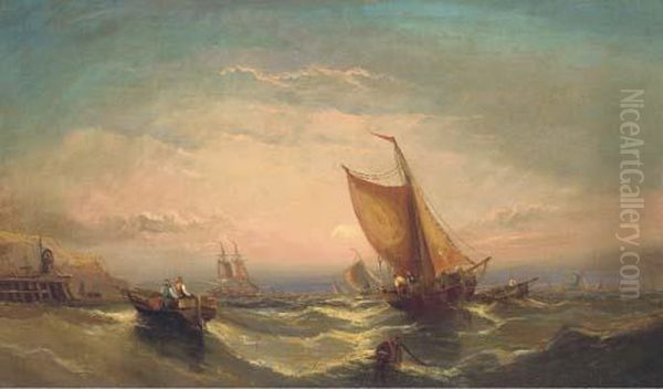 Fishing Boats Off The South Coast Oil Painting by John Callow