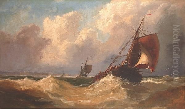 Coasters Reducing Sail In A Heavy Swell Offshore Oil Painting by John Callow