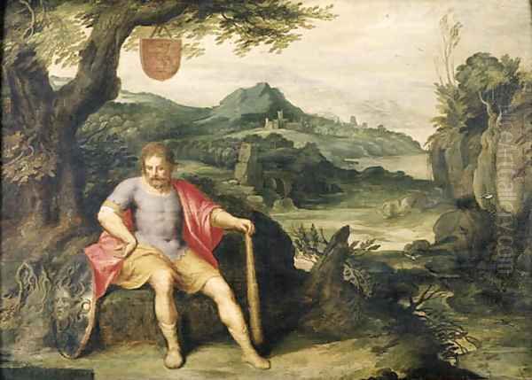 Hercules seated at the foot of a tree in a landscape Oil Painting by Otto van Veen