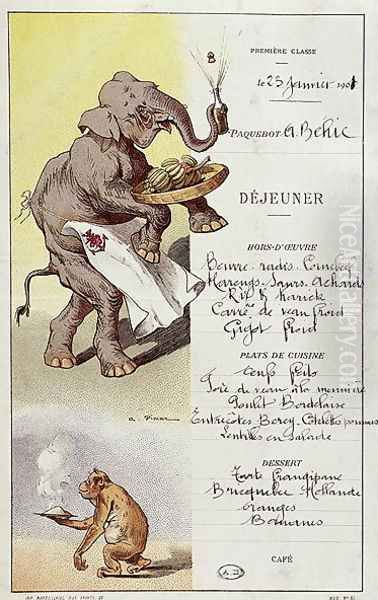 First class menu from the liner LArmand Behic, 23rd January 1901 Oil Painting by A. Vimar