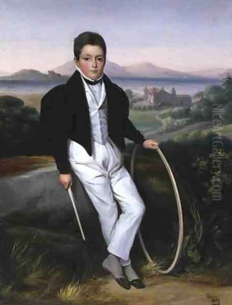 Portrait of a Boy with a Hoop, said to be Ferdinando Maria of Savoy (1822-55) 1833 Oil Painting by Alexis Leon Louis Valbrun